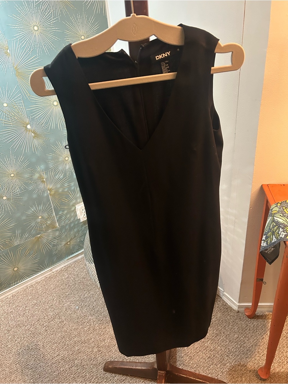 DKNY Black Sleeveless V-Neck Midi Dress